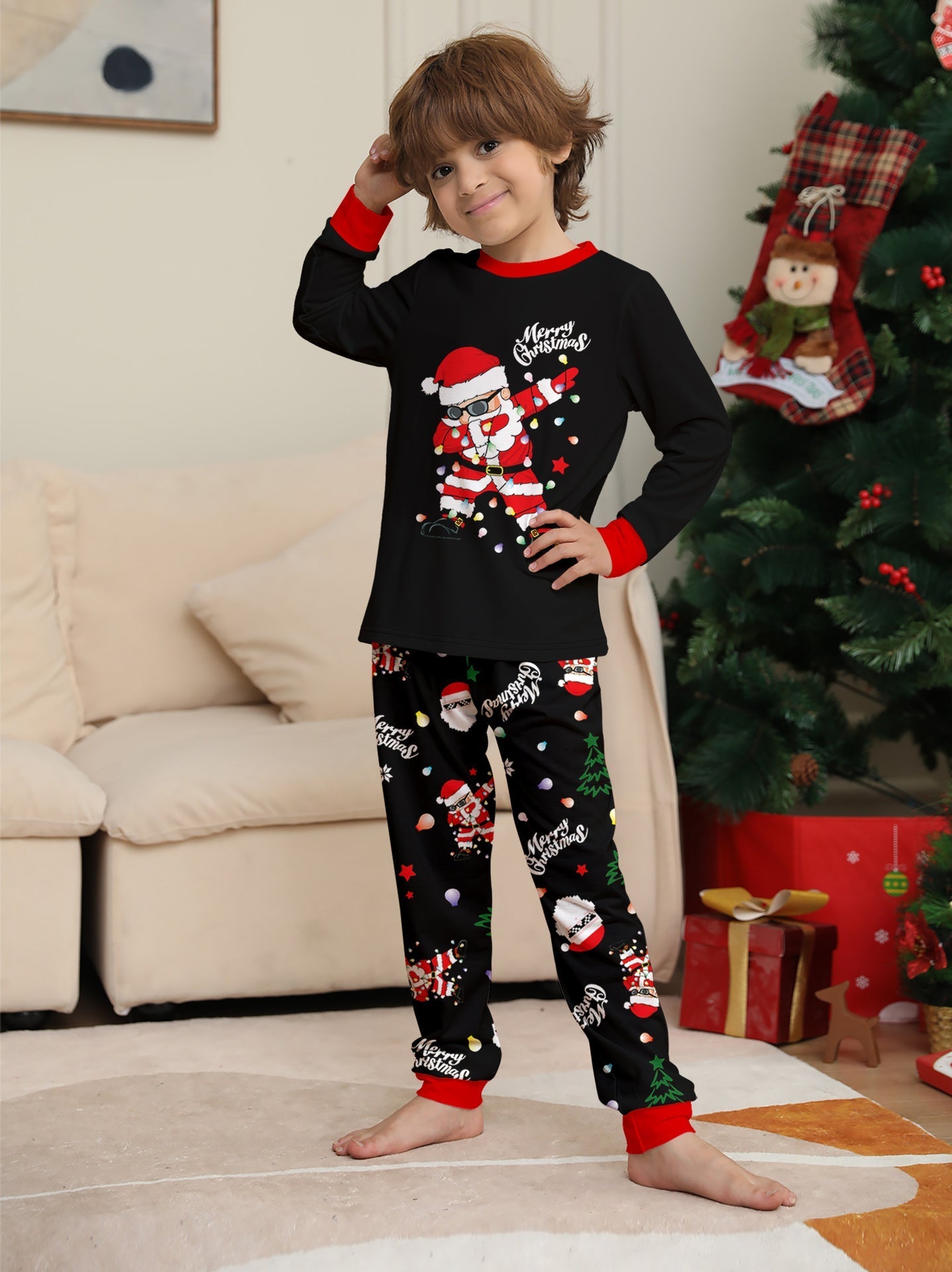 Schwarze passende Familien-Weihnachtspajamas | Erwachsenen-, Kinder- und Hundepajamas