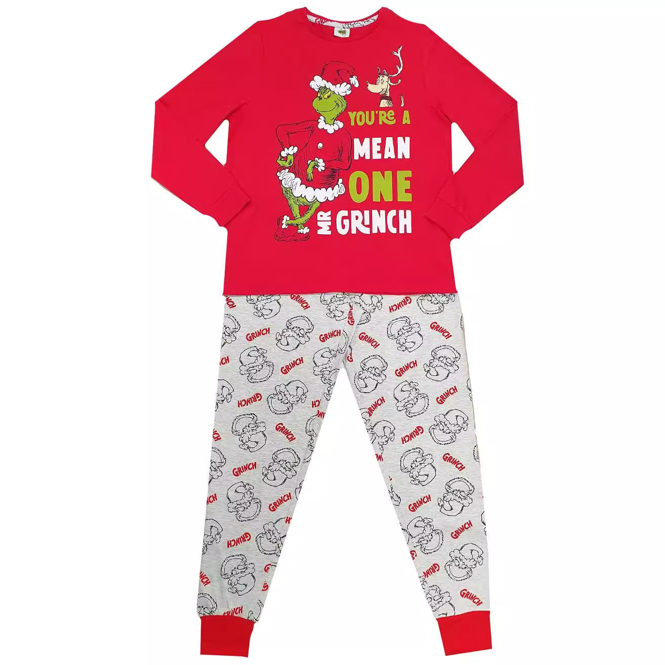 Klassisches Grinch-Druck Passende Familien-Weihnachtspyjamas - Hundepyjamas Inklusive