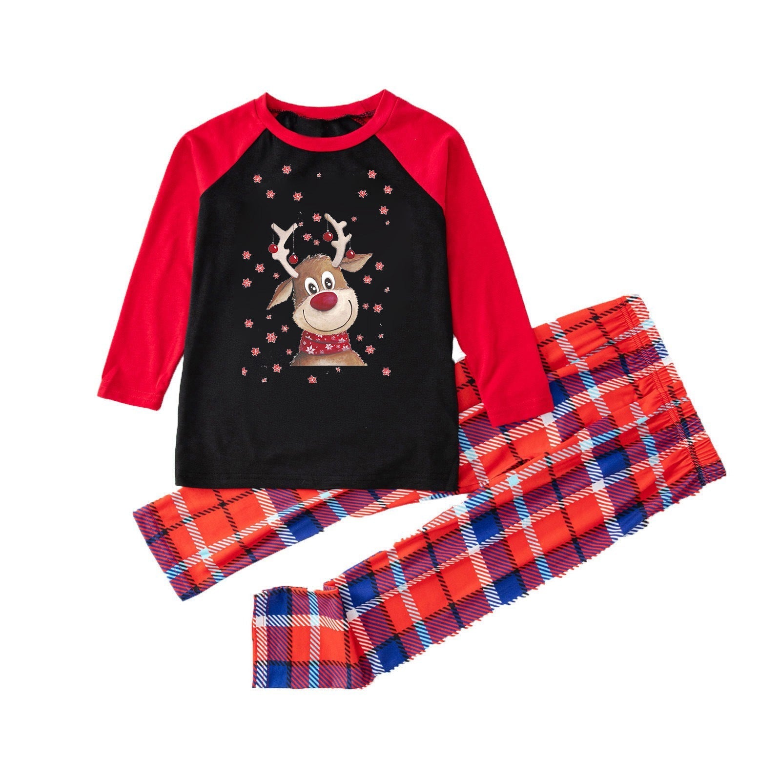 Rentier Weihnachts-Plaid-Muster Familie passende Pyjama-Sets (mit Hundekleidung für Haustiere)