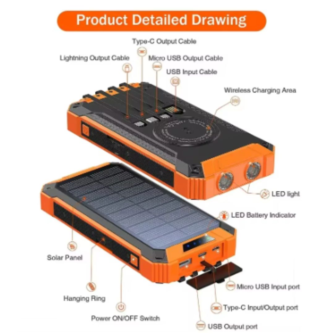 Solarbetriebene PowerBank | Tragbares Wasserdichtes Solarladegerät