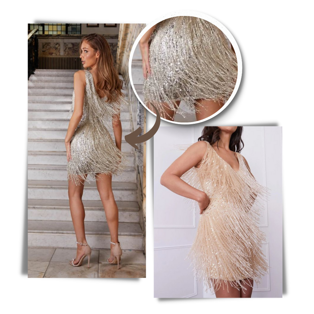 Pailletten V-Ausschnitt Slip Dress