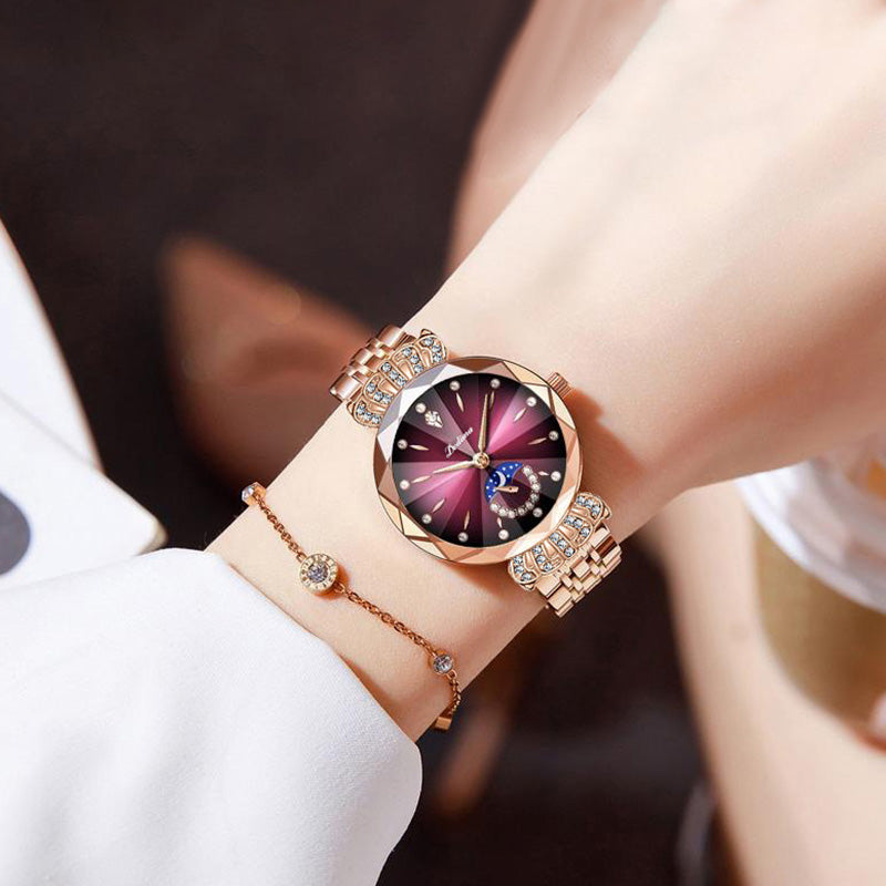 LuxeLuna Diamanten Mondphasen-Armbanduhr für Damen | Elegantes Design mit funkelnden Diamantenakzenten