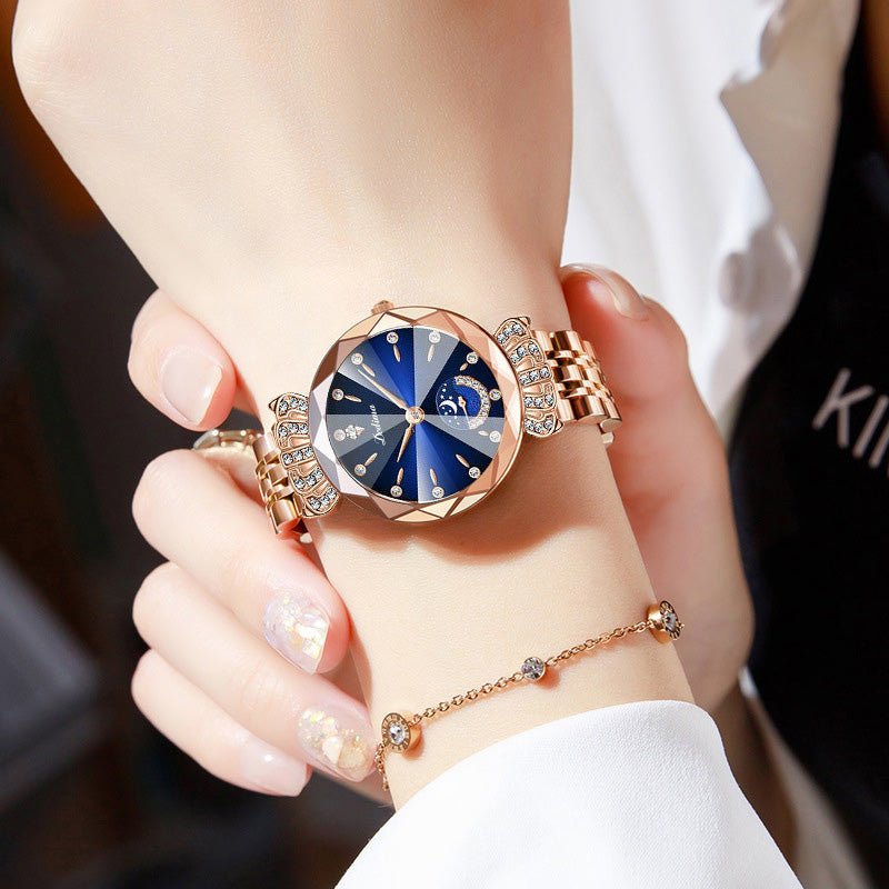 LuxeLuna Diamanten Mondphasen-Armbanduhr für Damen | Elegantes Design mit funkelnden Diamantenakzenten