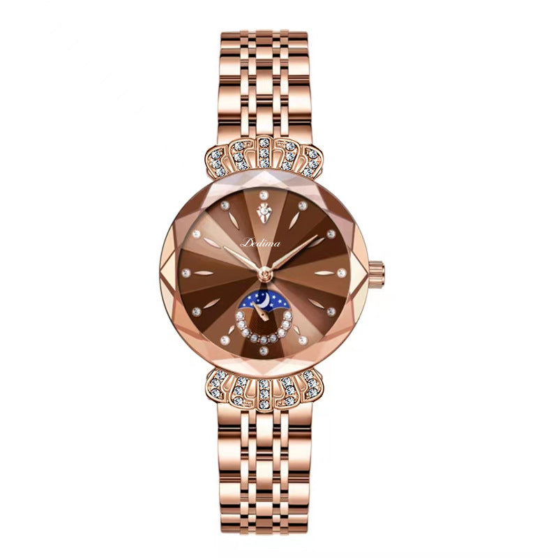 LuxeLuna Diamanten Mondphasen-Armbanduhr für Damen | Elegantes Design mit funkelnden Diamantenakzenten