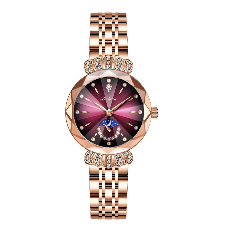 LuxeLuna Diamanten Mondphasen-Armbanduhr für Damen | Elegantes Design mit funkelnden Diamantenakzenten