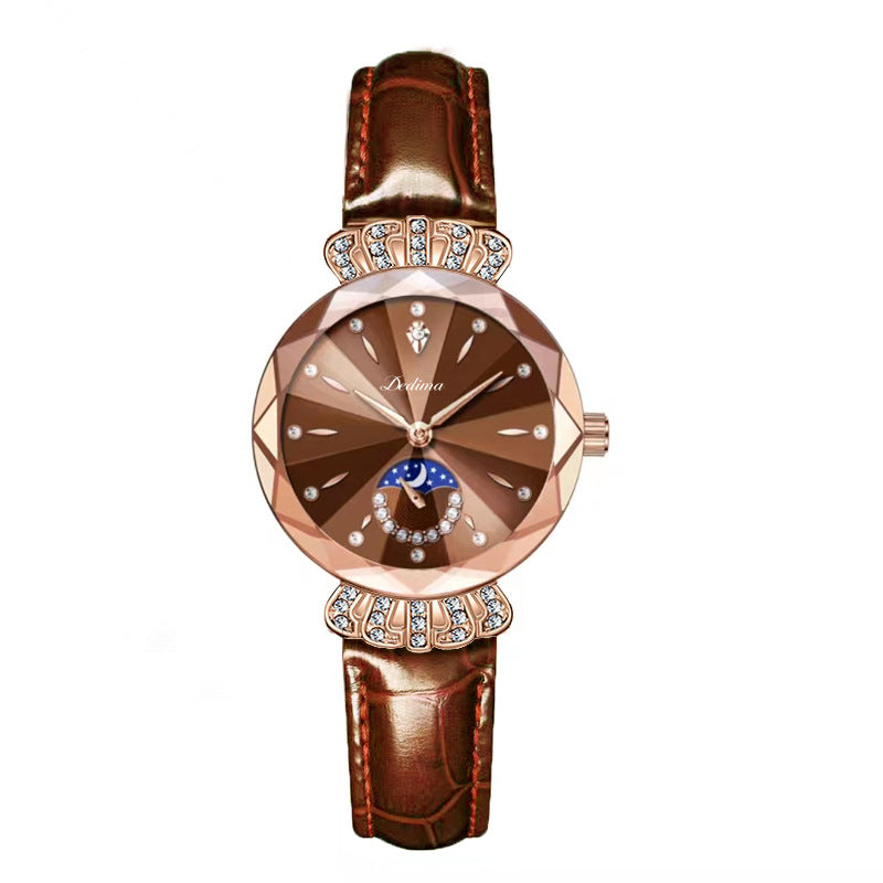 LuxeLuna Diamanten Mondphasen-Armbanduhr für Damen | Elegantes Design mit funkelnden Diamantenakzenten
