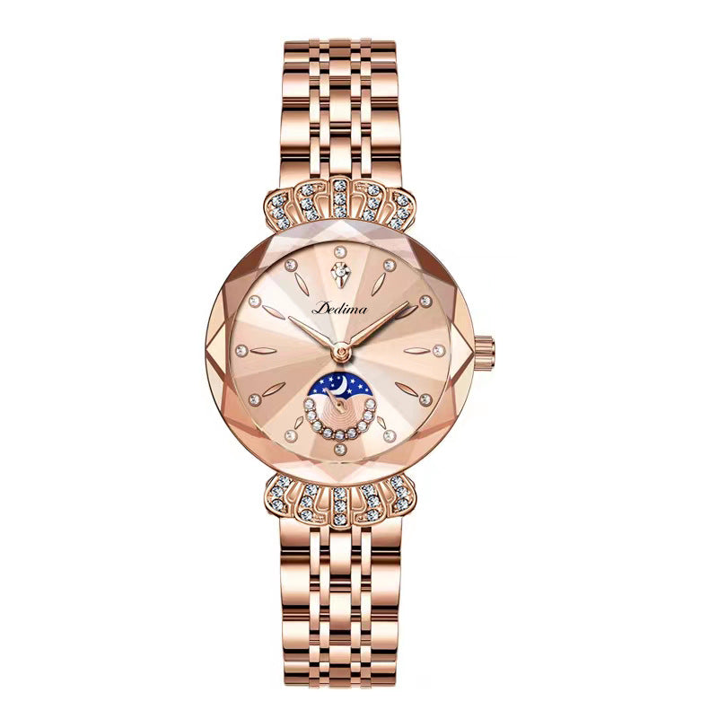 LuxeLuna Diamanten Mondphasen-Armbanduhr für Damen | Elegantes Design mit funkelnden Diamantenakzenten