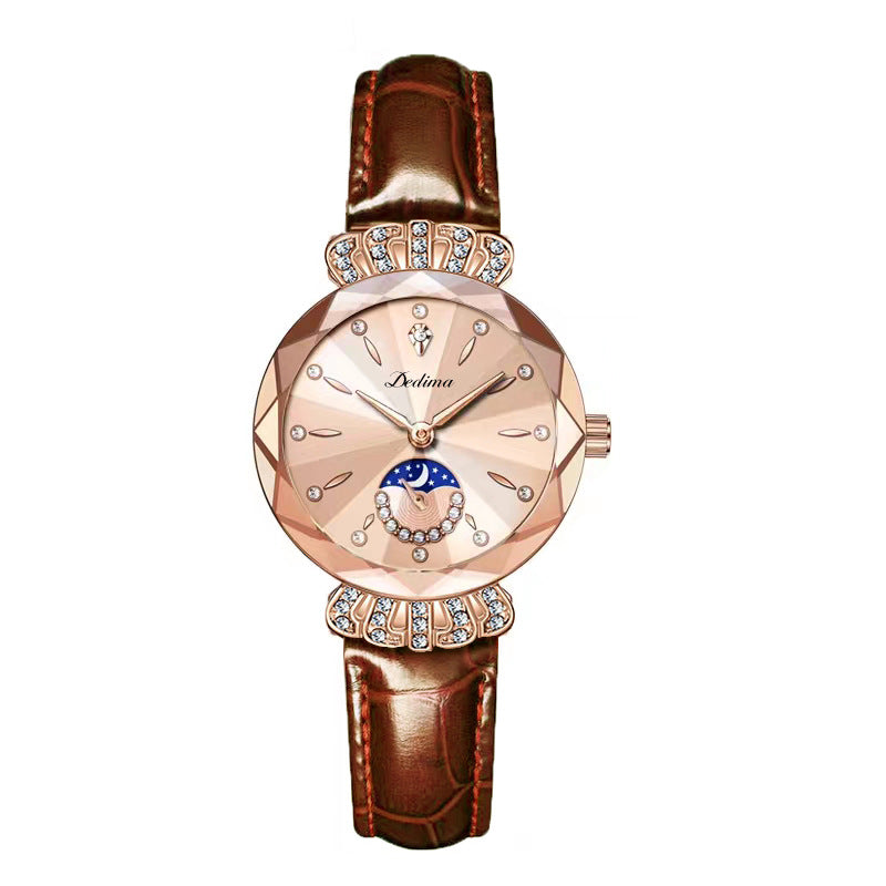 LuxeLuna Diamanten Mondphasen-Armbanduhr für Damen | Elegantes Design mit funkelnden Diamantenakzenten