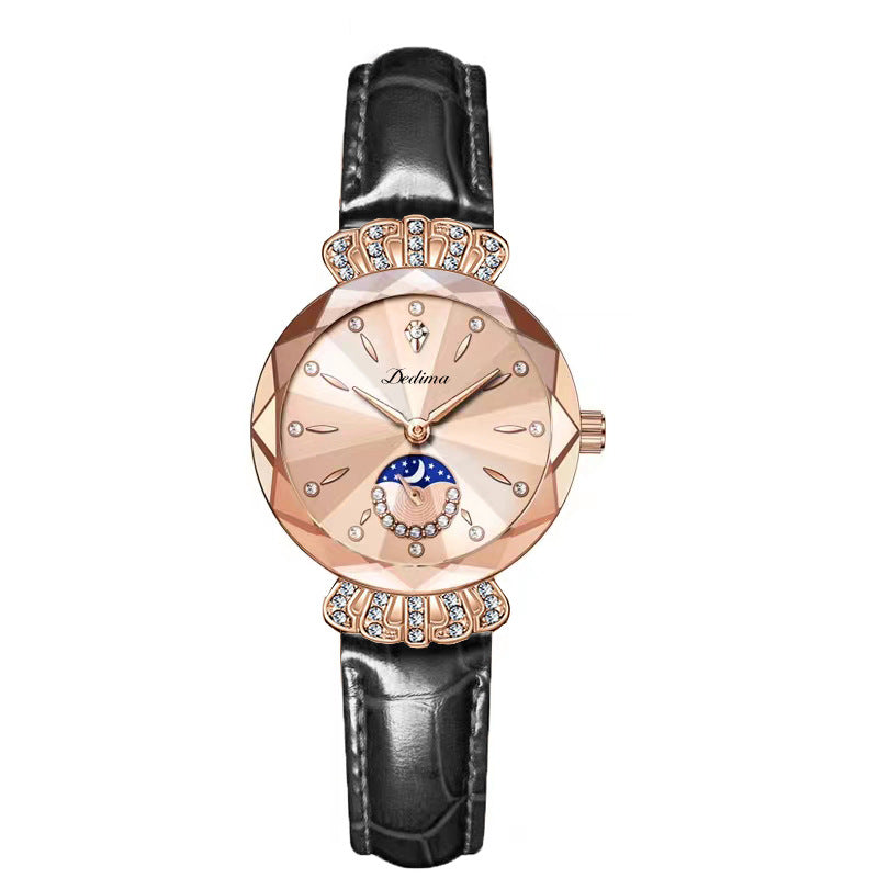 LuxeLuna Diamanten Mondphasen-Armbanduhr für Damen | Elegantes Design mit funkelnden Diamantenakzenten