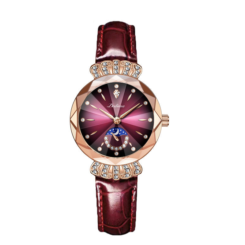 LuxeLuna Diamanten Mondphasen-Armbanduhr für Damen | Elegantes Design mit funkelnden Diamantenakzenten