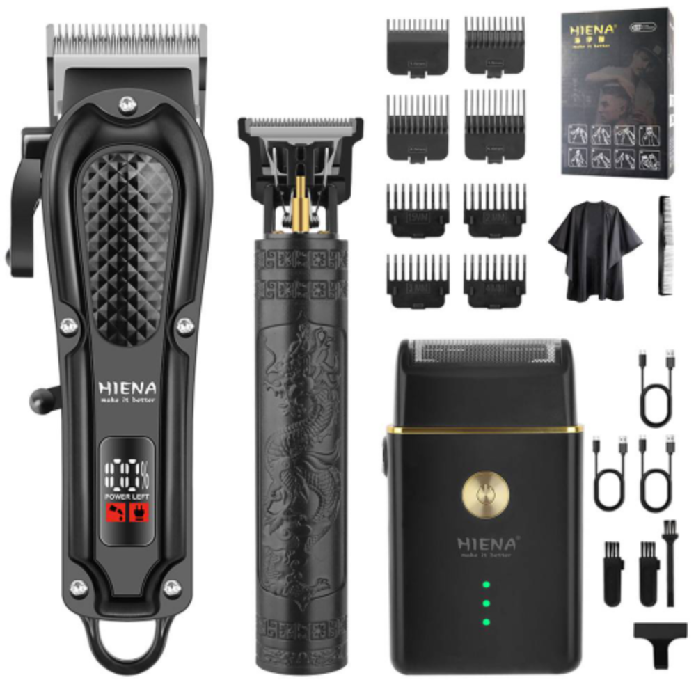 GroomMaster - 3-teiliges Professionelles Haar- und Bartpflege-Set für Herren, Kabellose Trimmer mit LED-Display, USB-aufladbar