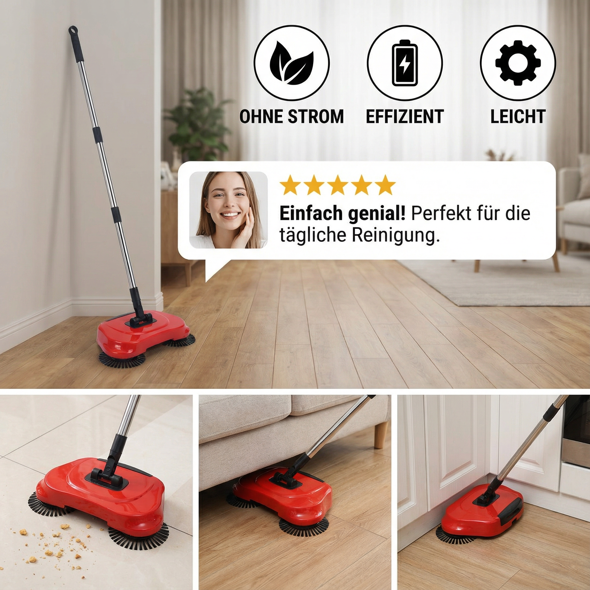 Stromlose 2in1 Staubsauger und Besen