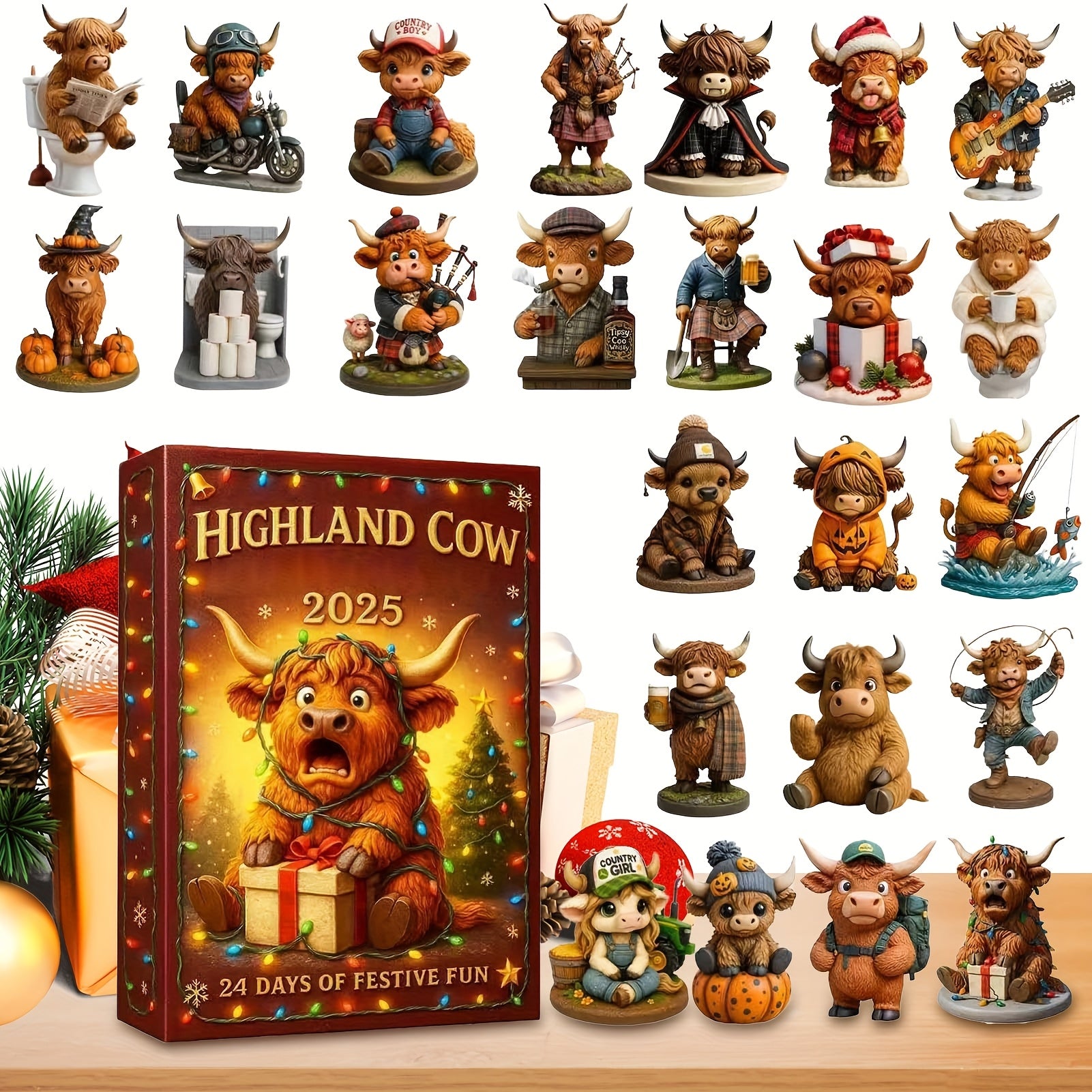 HighlandJoy | 3D Highland Cow Adventskalender 2025 Einzigartiges Weihnachtserlebnis mit 24 Figuren