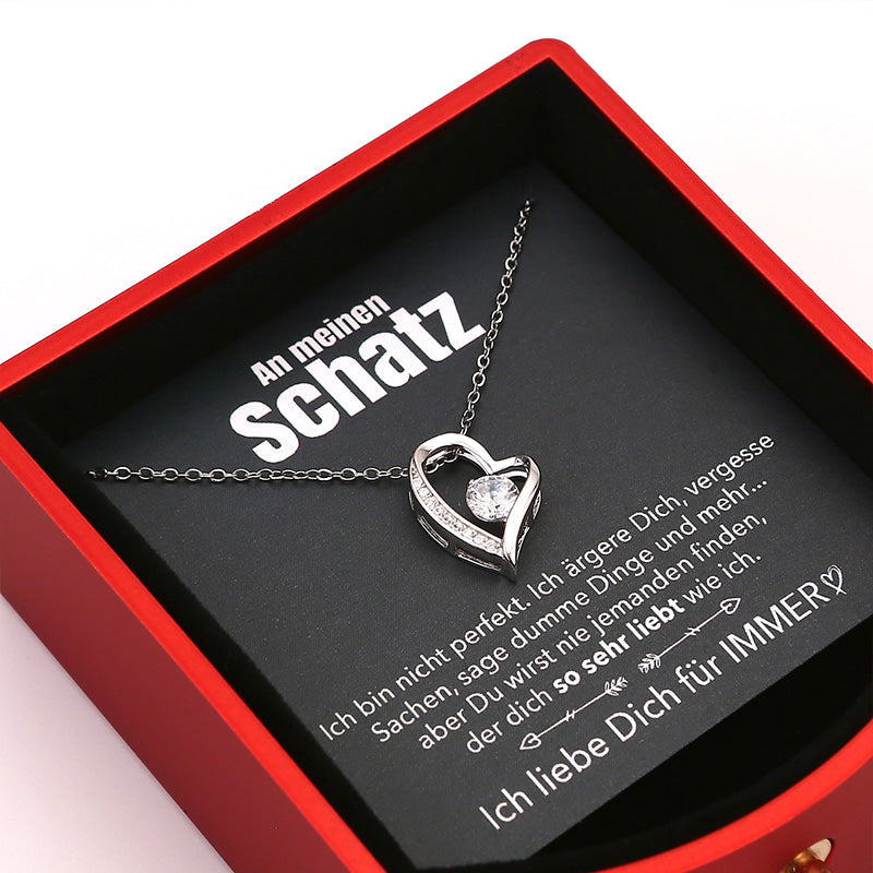 EternalBloom | Romantische Rosenbox mit 14k Weißgold-Herzanhänger und Liebesbrief