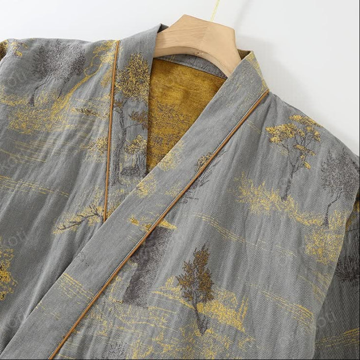 Neutrales Baumwoll-Kimono-Pyjamaset