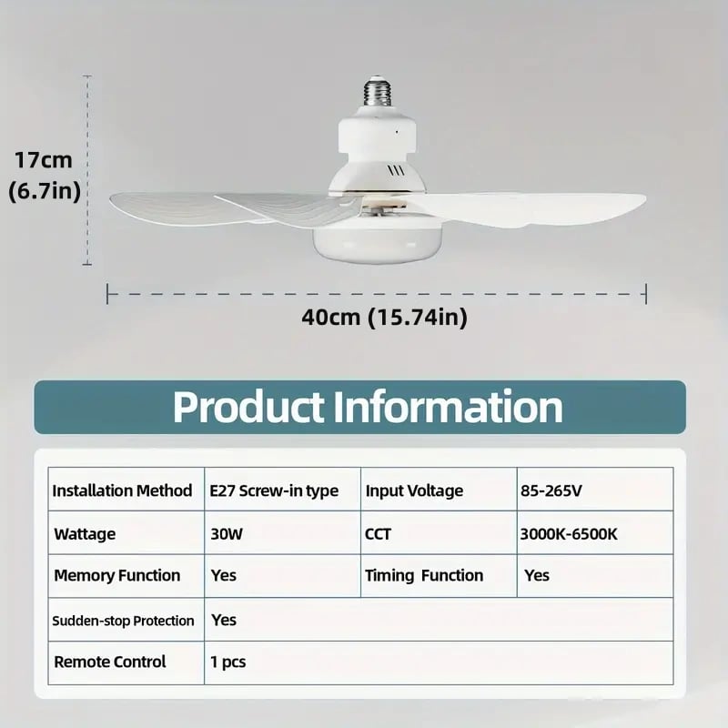 LuxeBreeze Tragbarer Deckenventilator & Licht | Elegante 2-in-1 Lösung mit Fernbedienung für Komfort und Stil