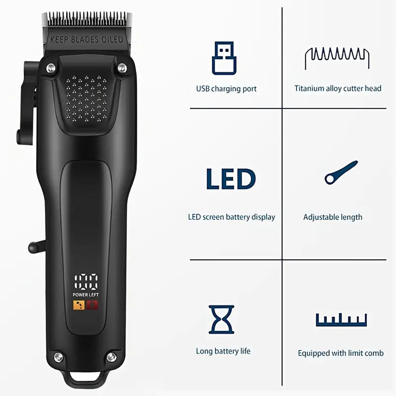 GroomMaster - 3-teiliges Professionelles Haar- und Bartpflege-Set für Herren, Kabellose Trimmer mit LED-Display, USB-aufladbar