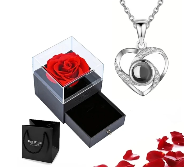 Römische Kette | Ewige Rose und Herz Kette | Luxuriöses Geschenkset