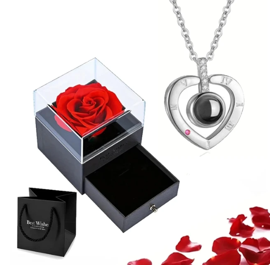 Römische Kette | Ewige Rose und Herz Kette | Luxuriöses Geschenkset