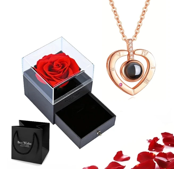 Römische Kette | Ewige Rose und Herz Kette | Luxuriöses Geschenkset