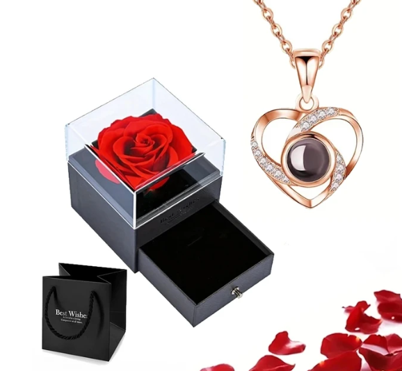 Römische Kette | Ewige Rose und Herz Kette | Luxuriöses Geschenkset
