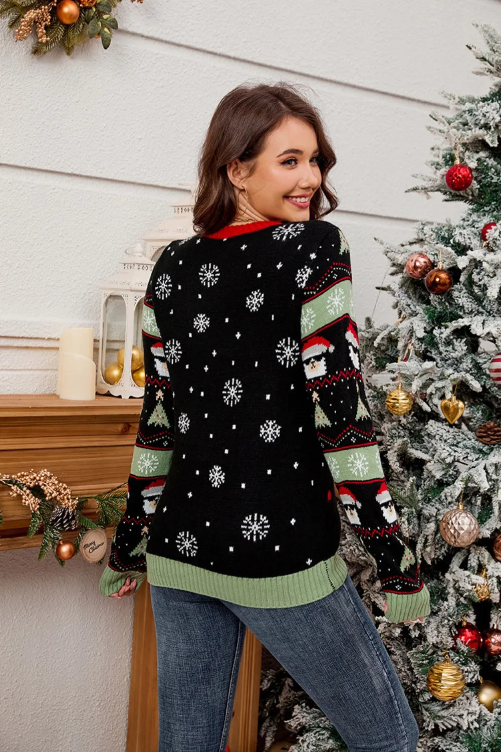 Schwarzer Get Lit Llama Weihnachts-Pullover