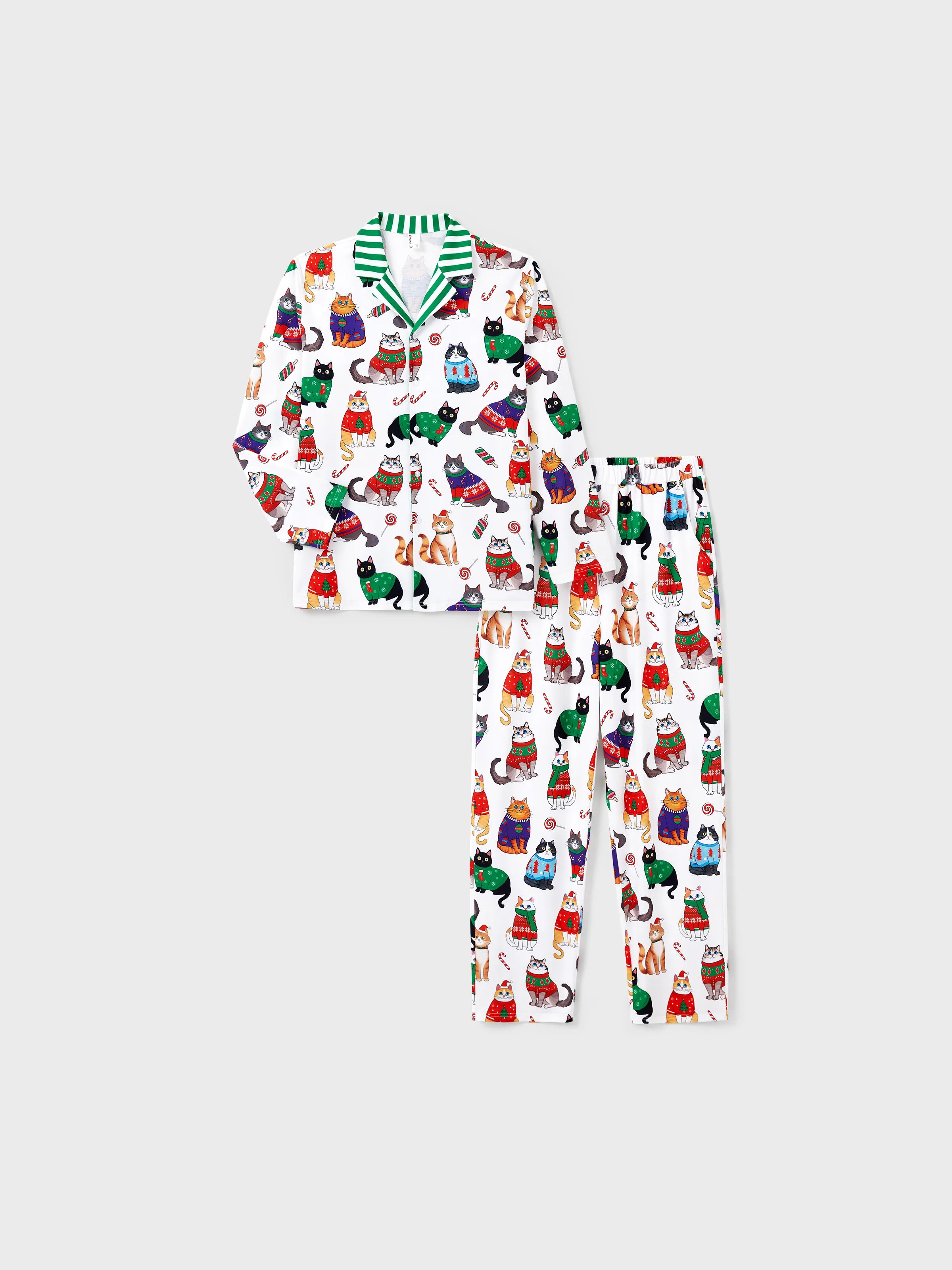 MeowJams | Weihnachts Familien Pyjama Set Katzenprint mit Passenden Socken Multicolor