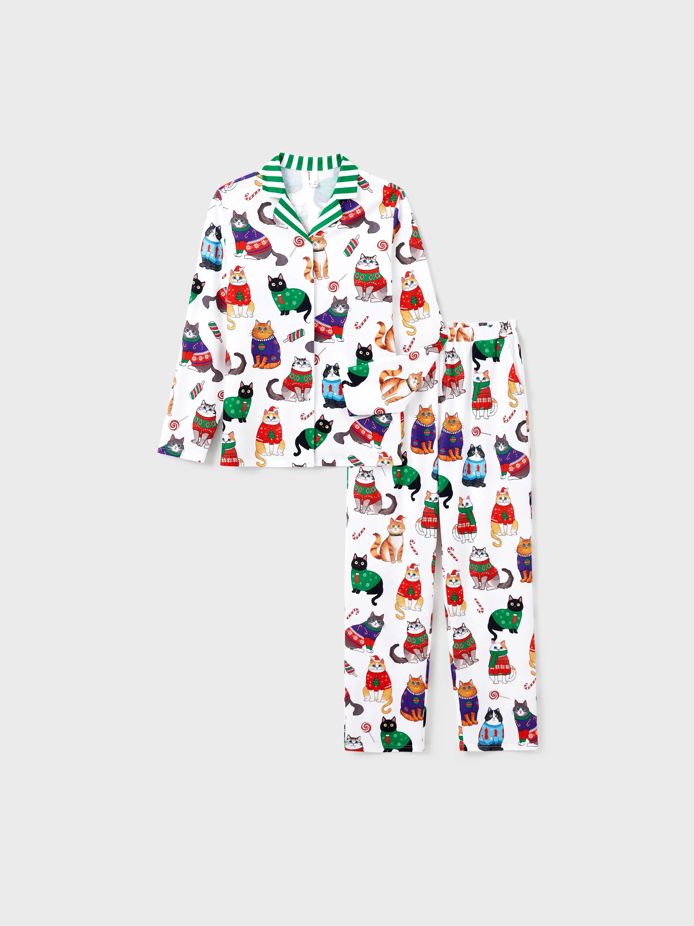 MeowJams | Weihnachts Familien Pyjama Set Katzenprint mit Passenden Socken Multicolor