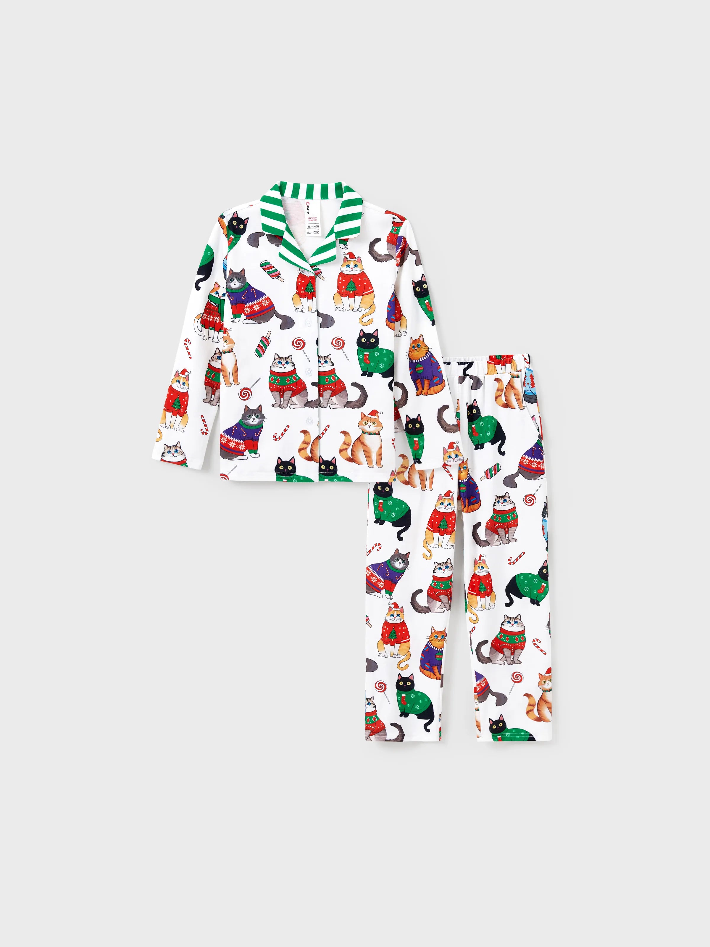 MeowJams | Weihnachts Familien Pyjama Set Katzenprint mit Passenden Socken Multicolor