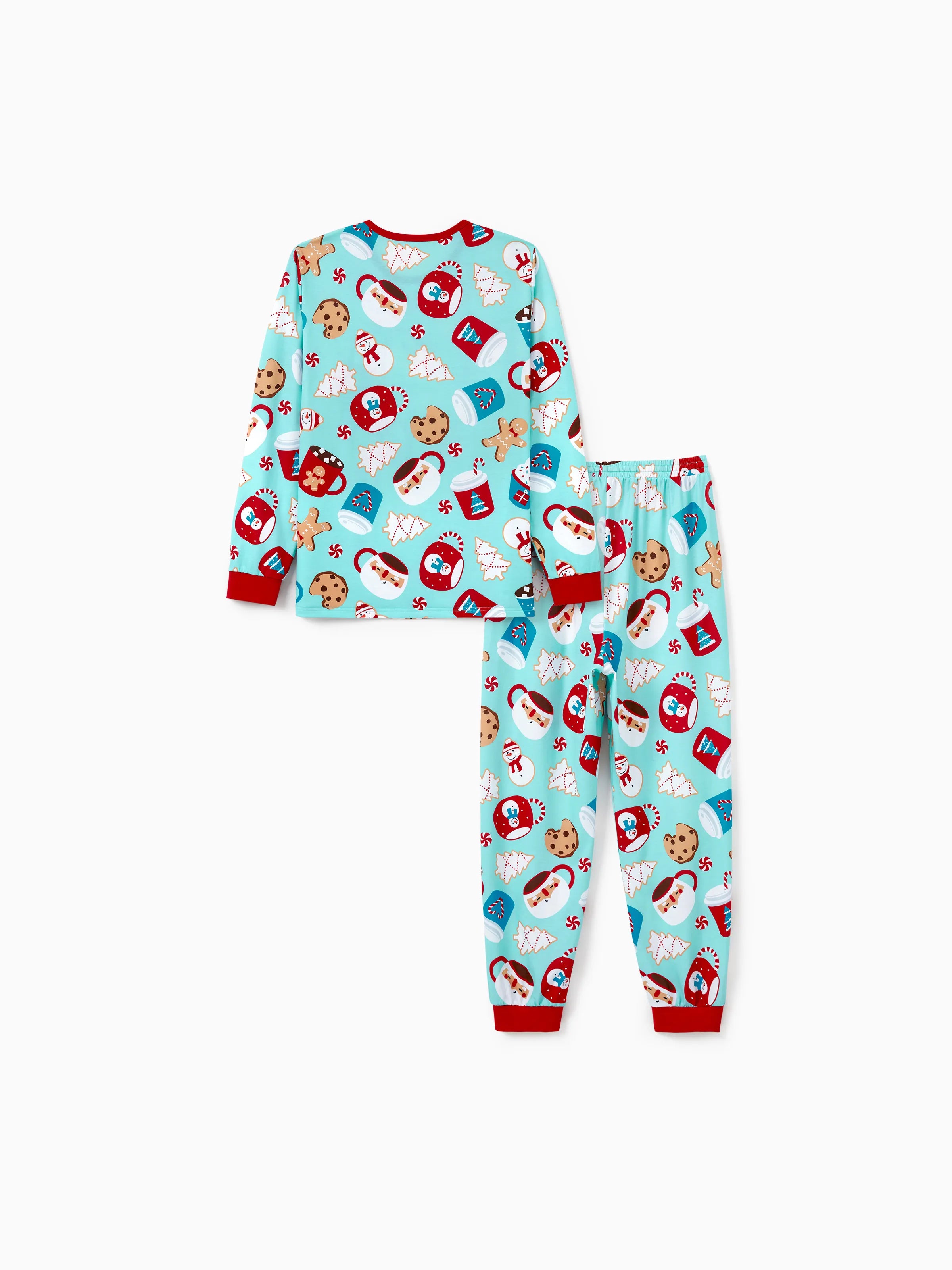 BlueGinger | Weihnachts Familien Pyjama Set Lebkuchenmuster Blau Rot mit Hellblauen Socken