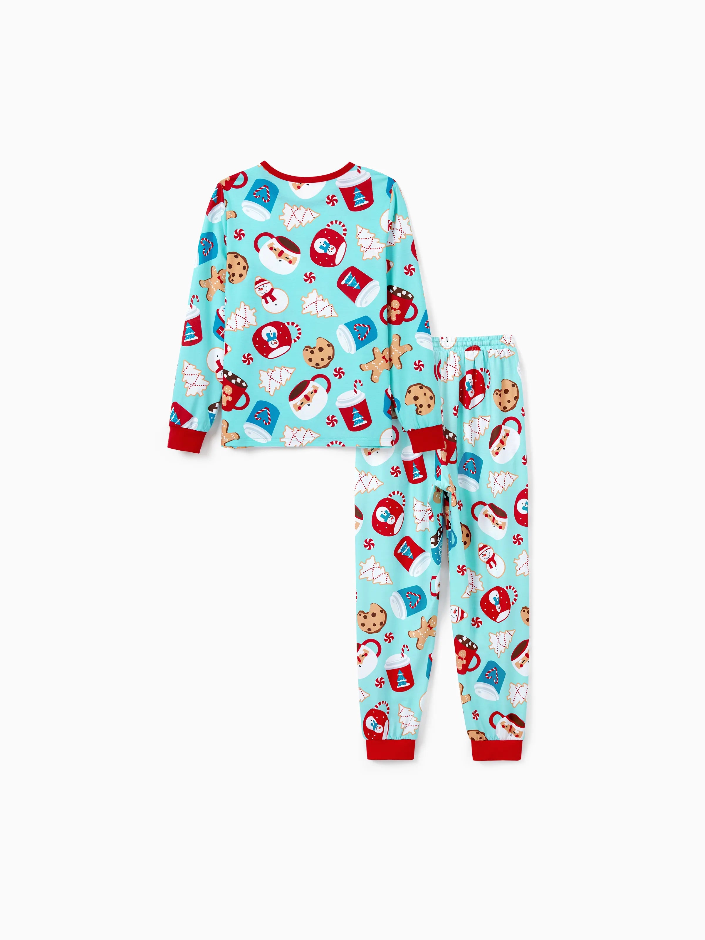 BlueGinger | Weihnachts Familien Pyjama Set Lebkuchenmuster Blau Rot mit Hellblauen Socken
