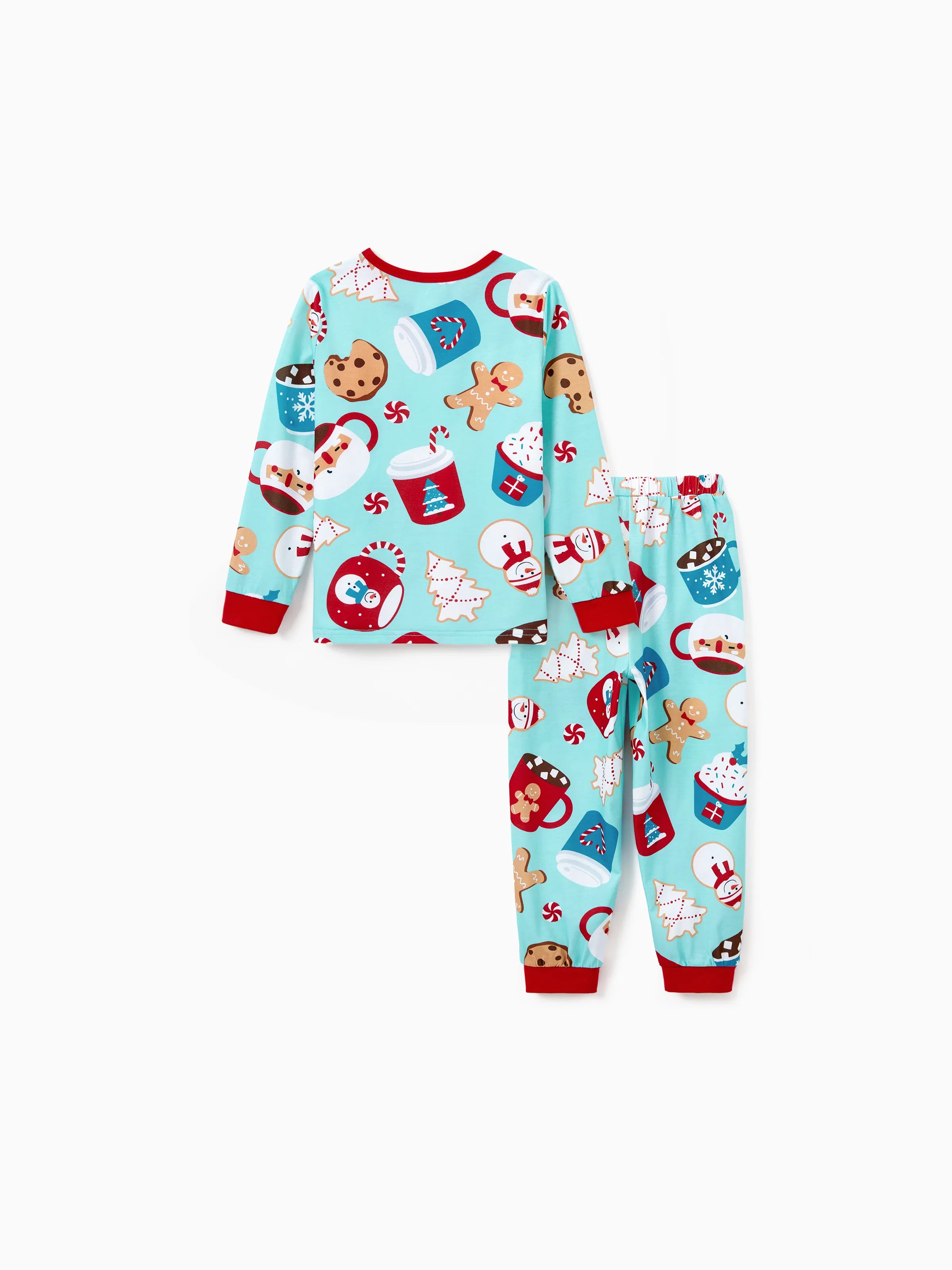 BlueGinger | Weihnachts Familien Pyjama Set Lebkuchenmuster Blau Rot mit Hellblauen Socken