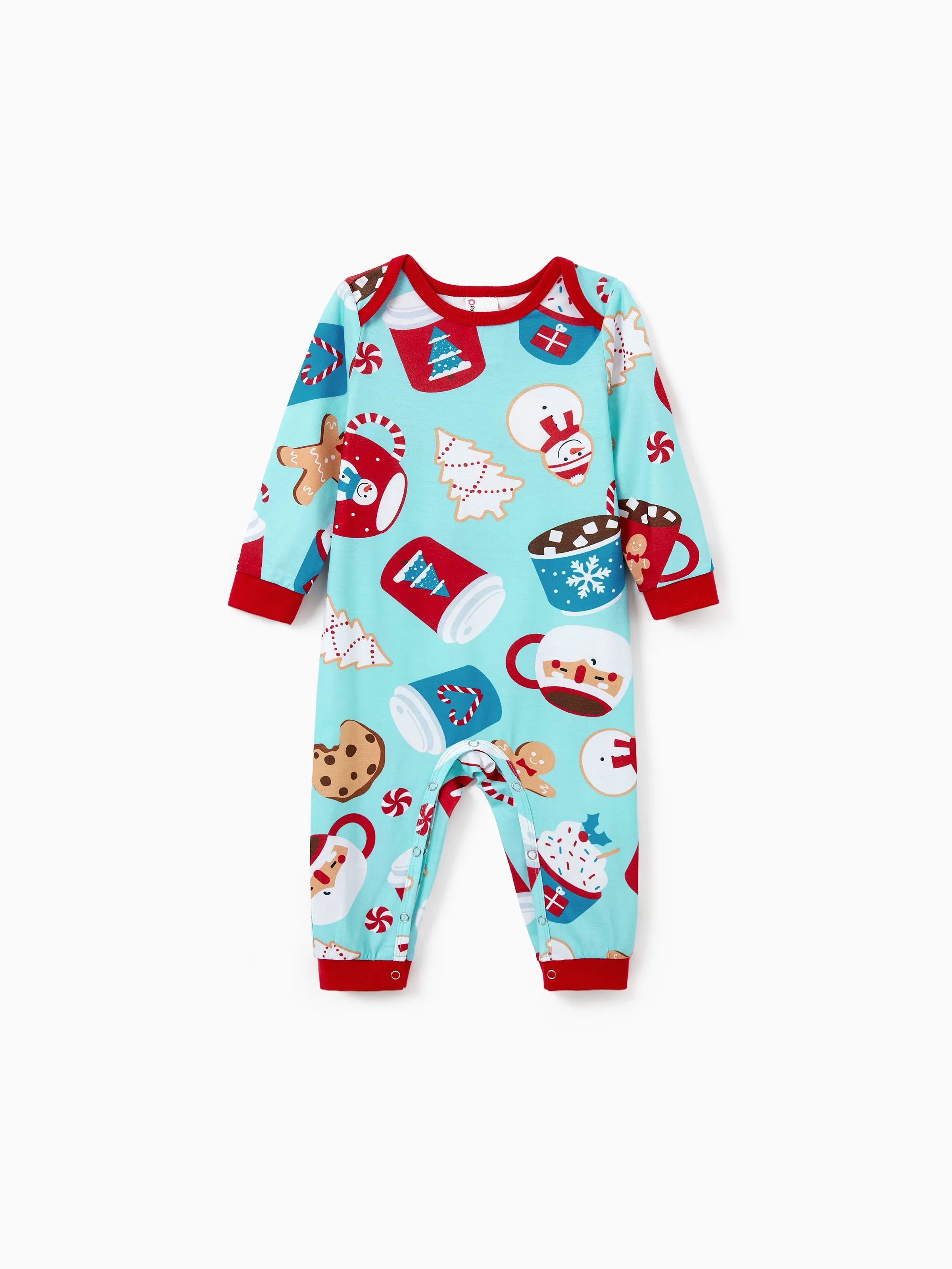 BlueGinger | Weihnachts Familien Pyjama Set Lebkuchenmuster Blau Rot mit Hellblauen Socken