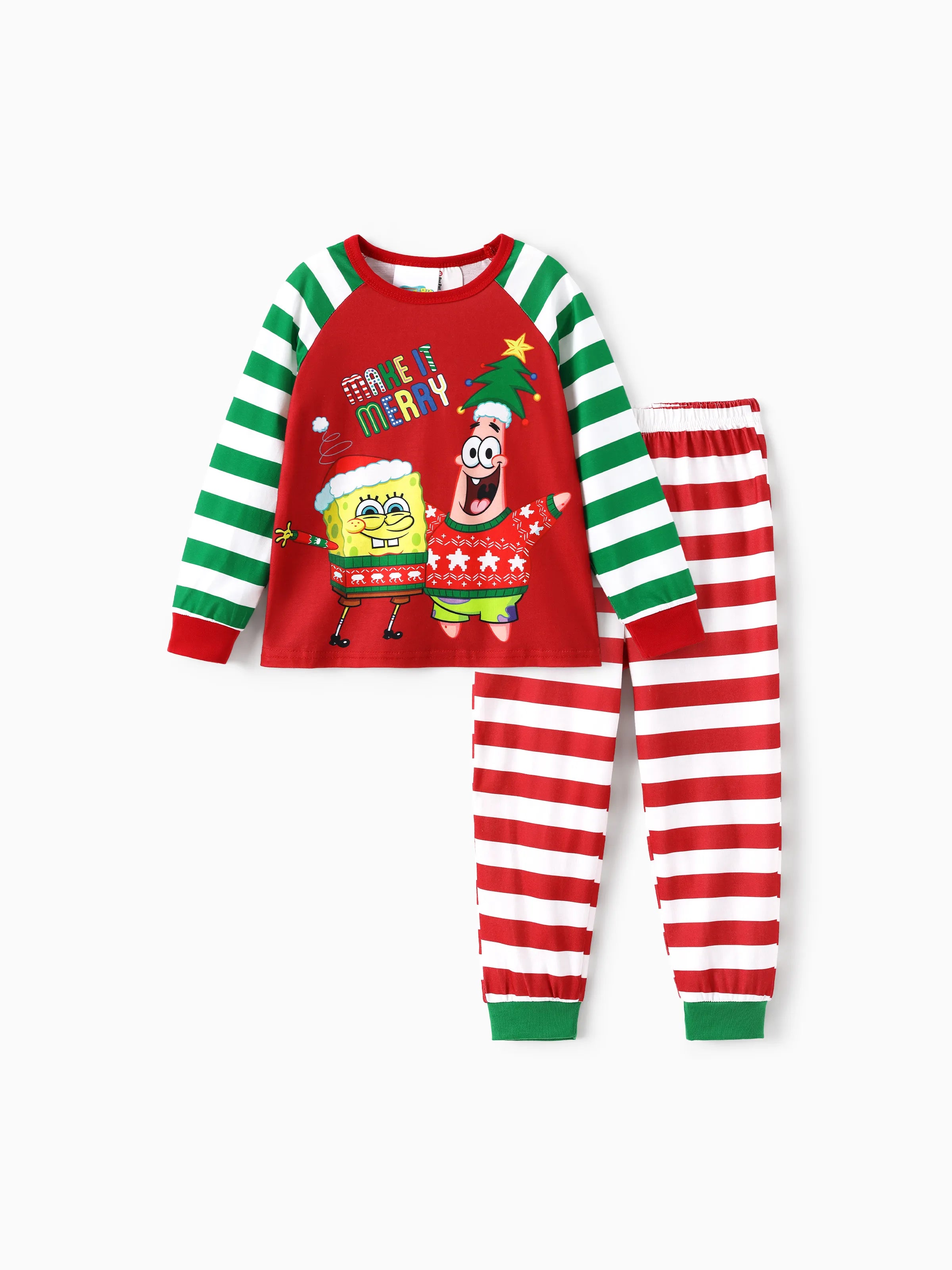 SpongeJams | SpongeBob Schwammkopf Weihnachts Familien Pyjama Set mit Gestreiftem Design und Socken