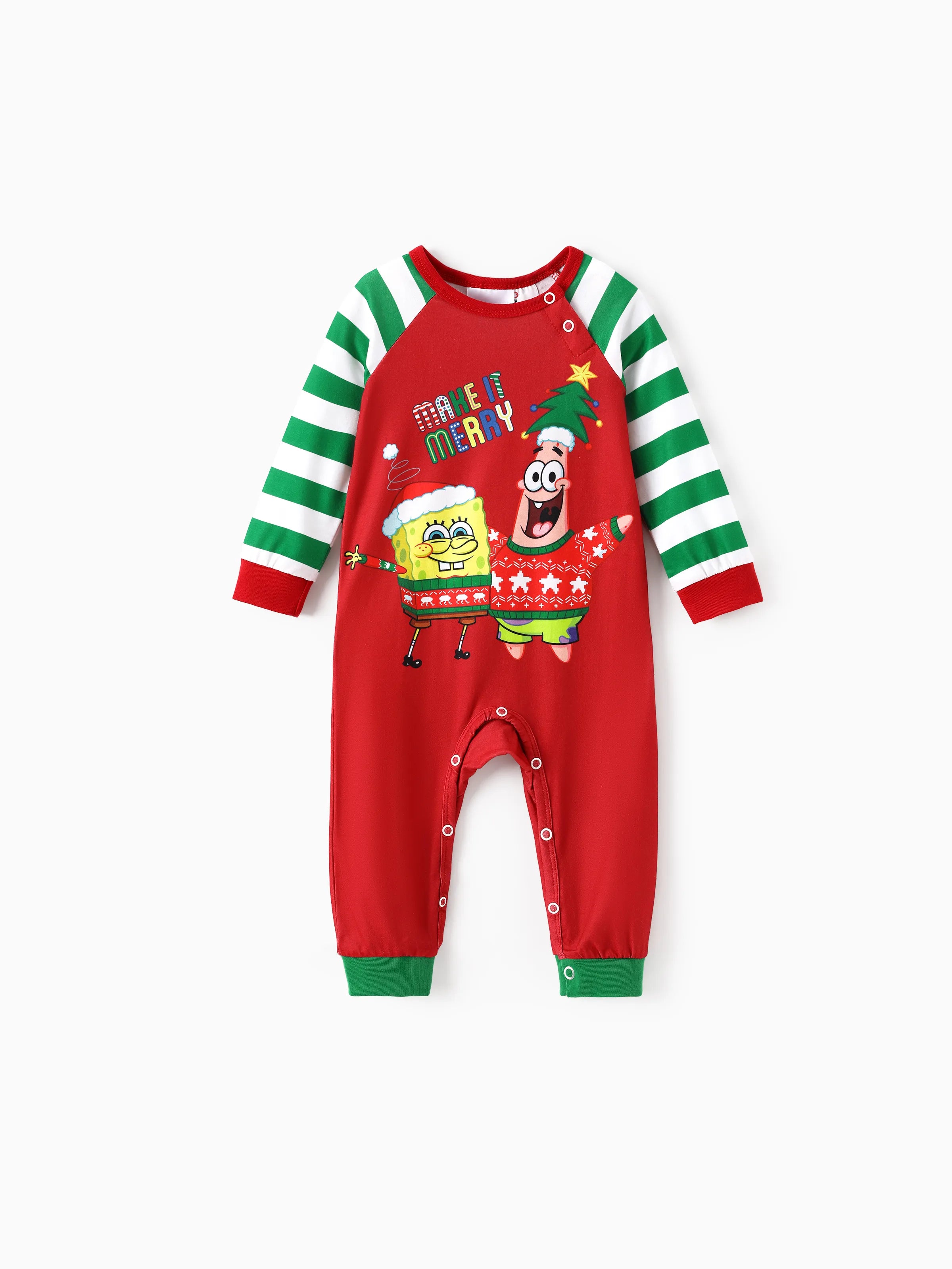 SpongeJams | SpongeBob Schwammkopf Weihnachts Familien Pyjama Set mit Gestreiftem Design und Socken