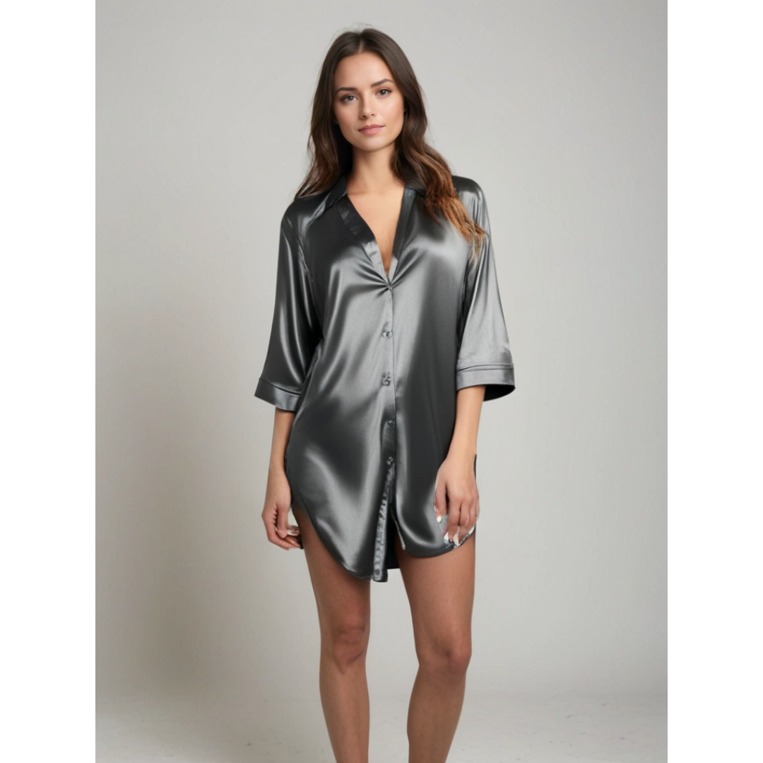 Seidiges Damen-Nachthemd – Schicker Pyjama mit Knopfverschluss aus Seidenstoff
