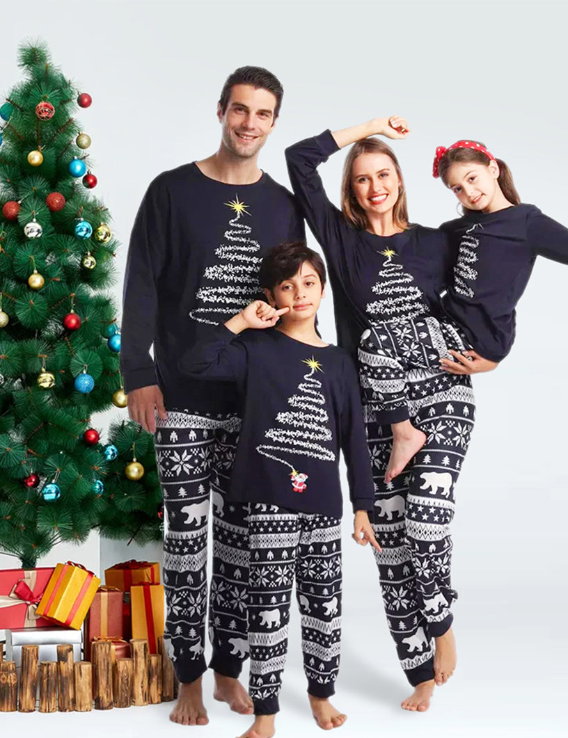 Schwarzer Weihnachtsbaum Druck Passende Familien Weihnachts-Pyjama-Sets