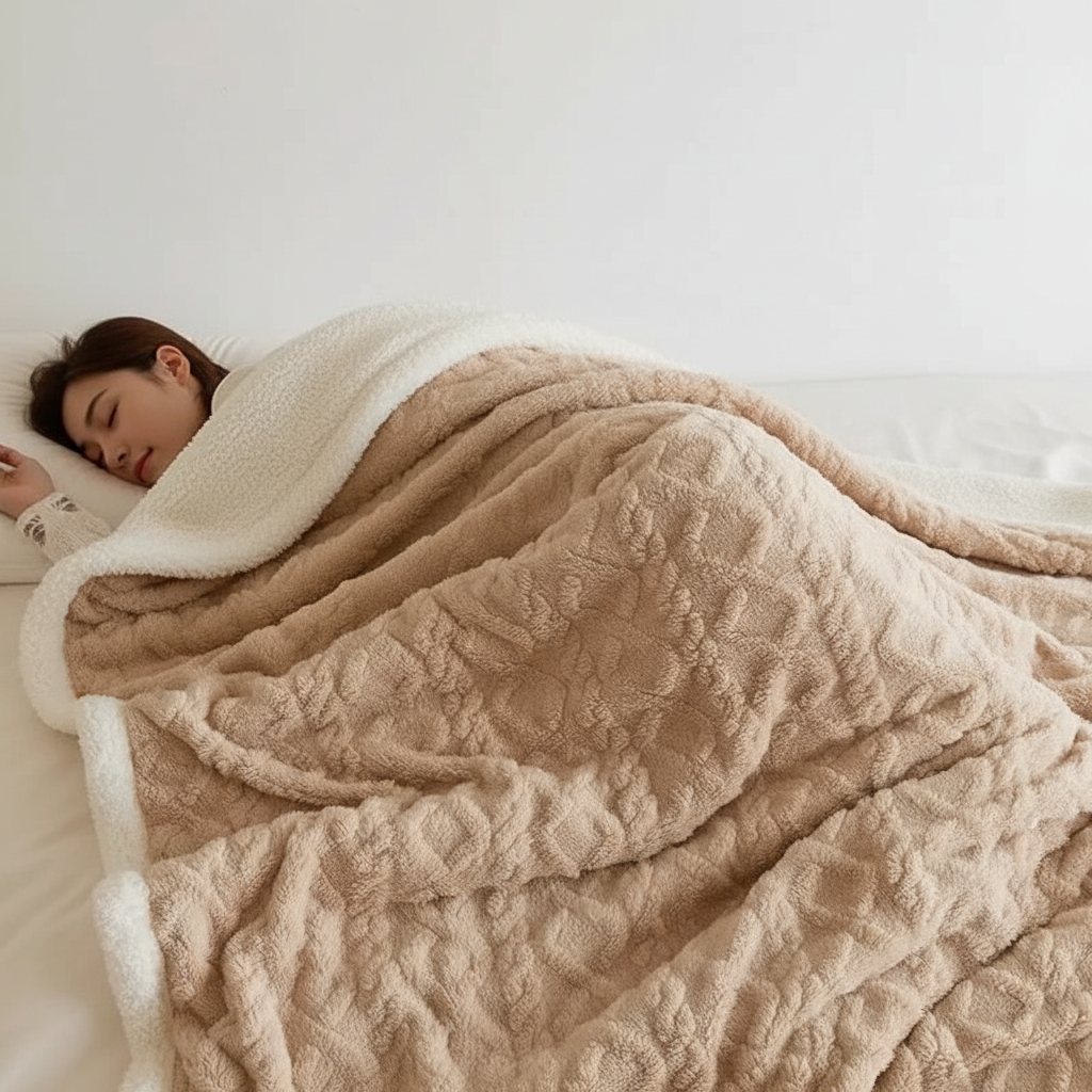 WarmThuis Winterdecke – Luxuriöse Lammwoll-Fleece-Decke mit beidseitigem Design