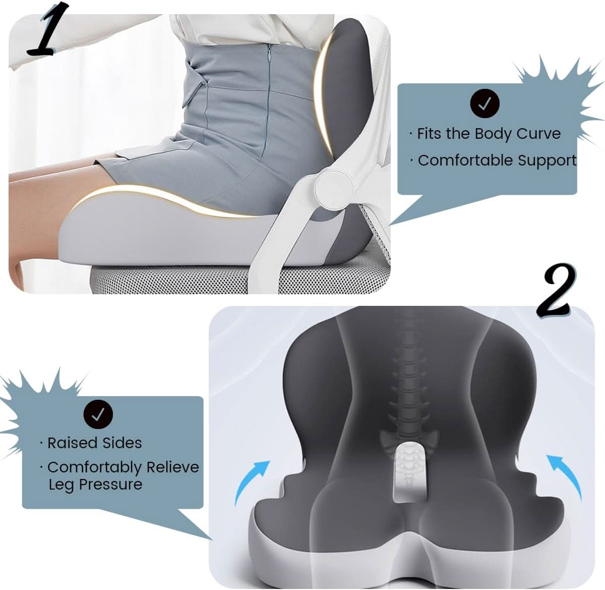 ErgoComfort Sitzkissen – Ergonomisches Memory-Schaumkissen für Rückenstütze und Komfort