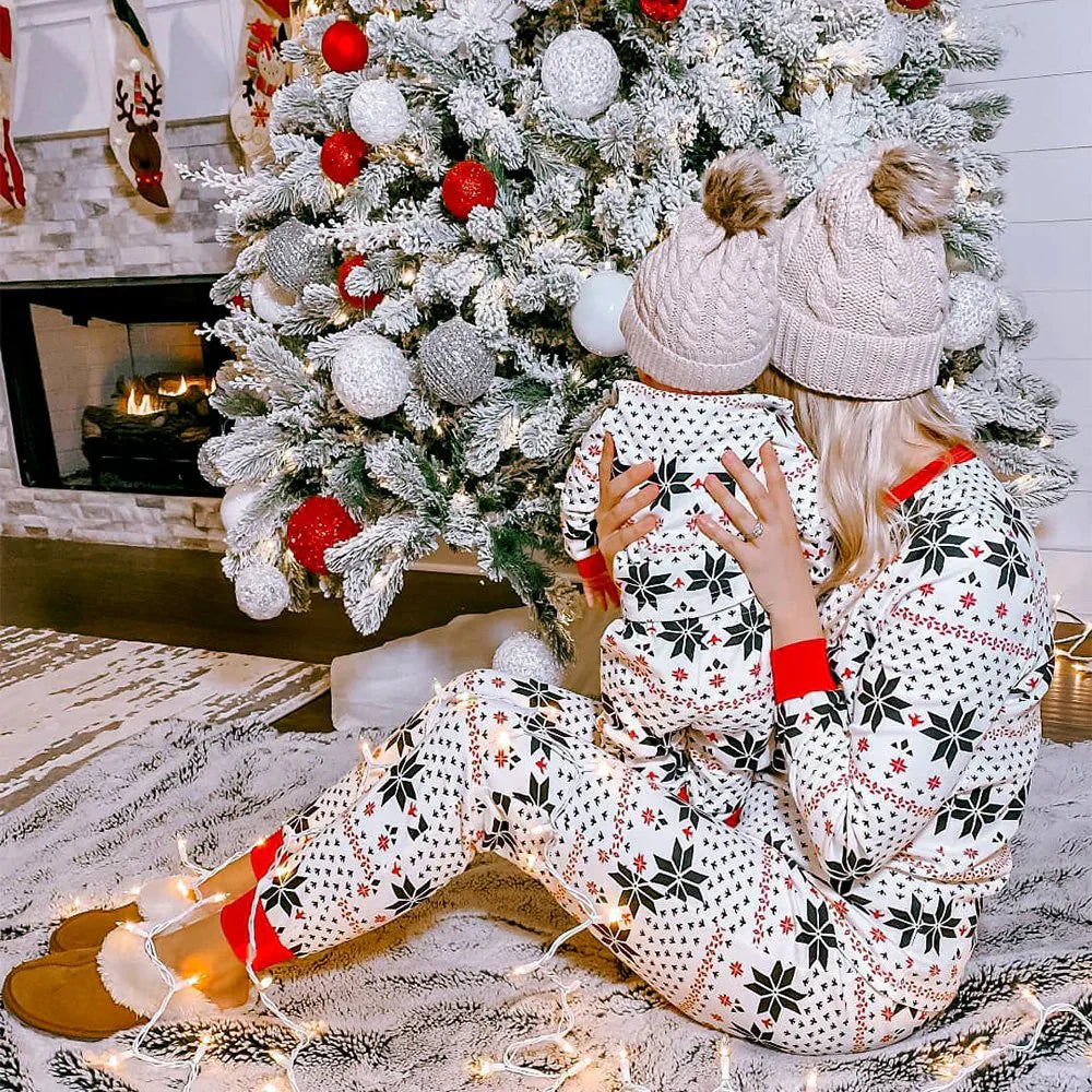 Weiße Schneeflocken Druck Passende Familien Weihnachts-Pyjamas - Hund Pyjamas enthalten