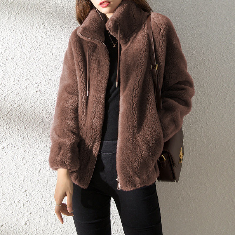 CozyCharm Damen Teddyjacke – Warme Fleecejacke mit Reißverschluss und Kordelzug