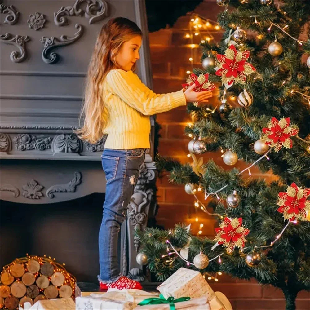 Floravine Weihnachtsblumen – Luxuriöse Kunstblumen in Rot, Rosa und Gold für Festdekoration