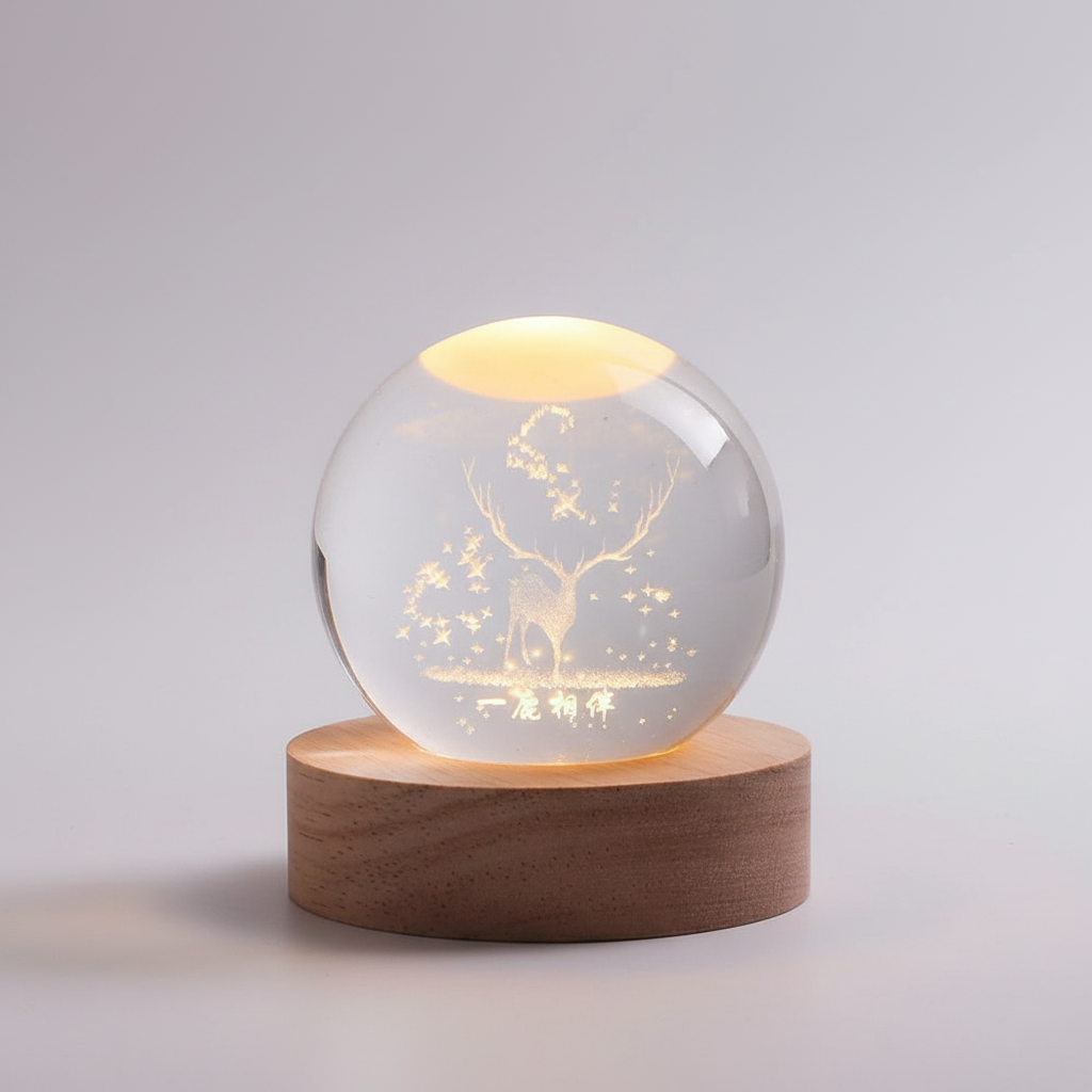 AstroGlobe 3D Lampe – Kugelförmige Holz-Tischlampe mit Warm-LED-Licht und Planeten-Design