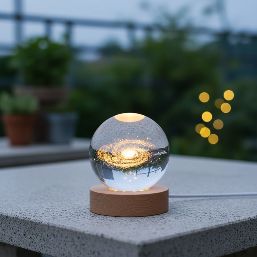 AstroGlobe 3D Lampe – Kugelförmige Holz-Tischlampe mit Warm-LED-Licht und Planeten-Design