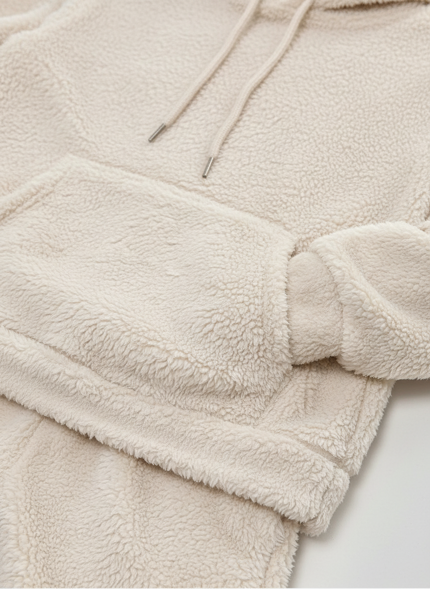 CozyTeddy Lounge Set – Warmer Hoodie und Hose aus weichem Teddy-Stoff mit Kängurutasche