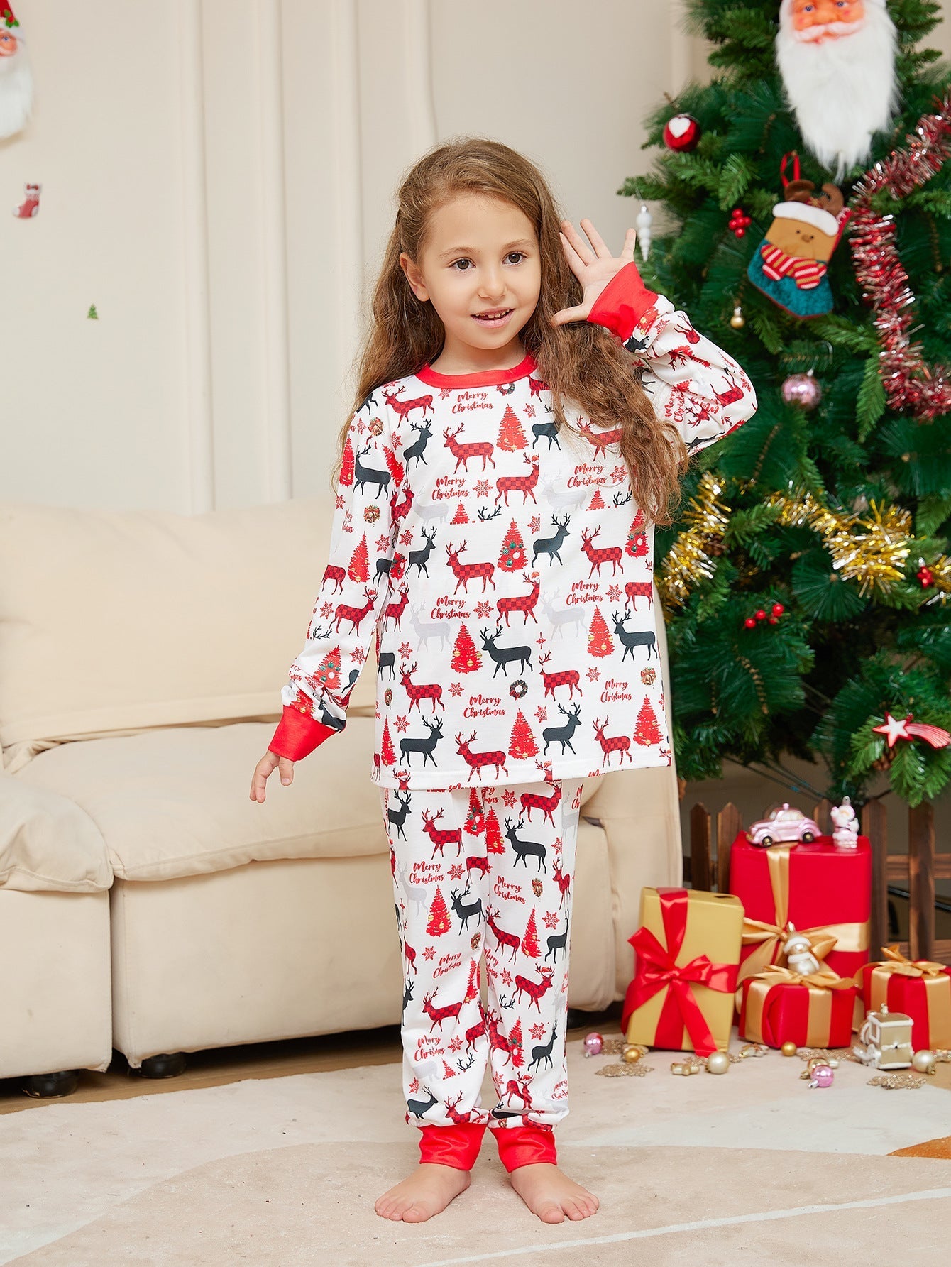 Weihnachtsrentier-Druck passende Familien-Weihnachtspyjamas | Pyjamas für Erwachsene, Kinder & Hunde