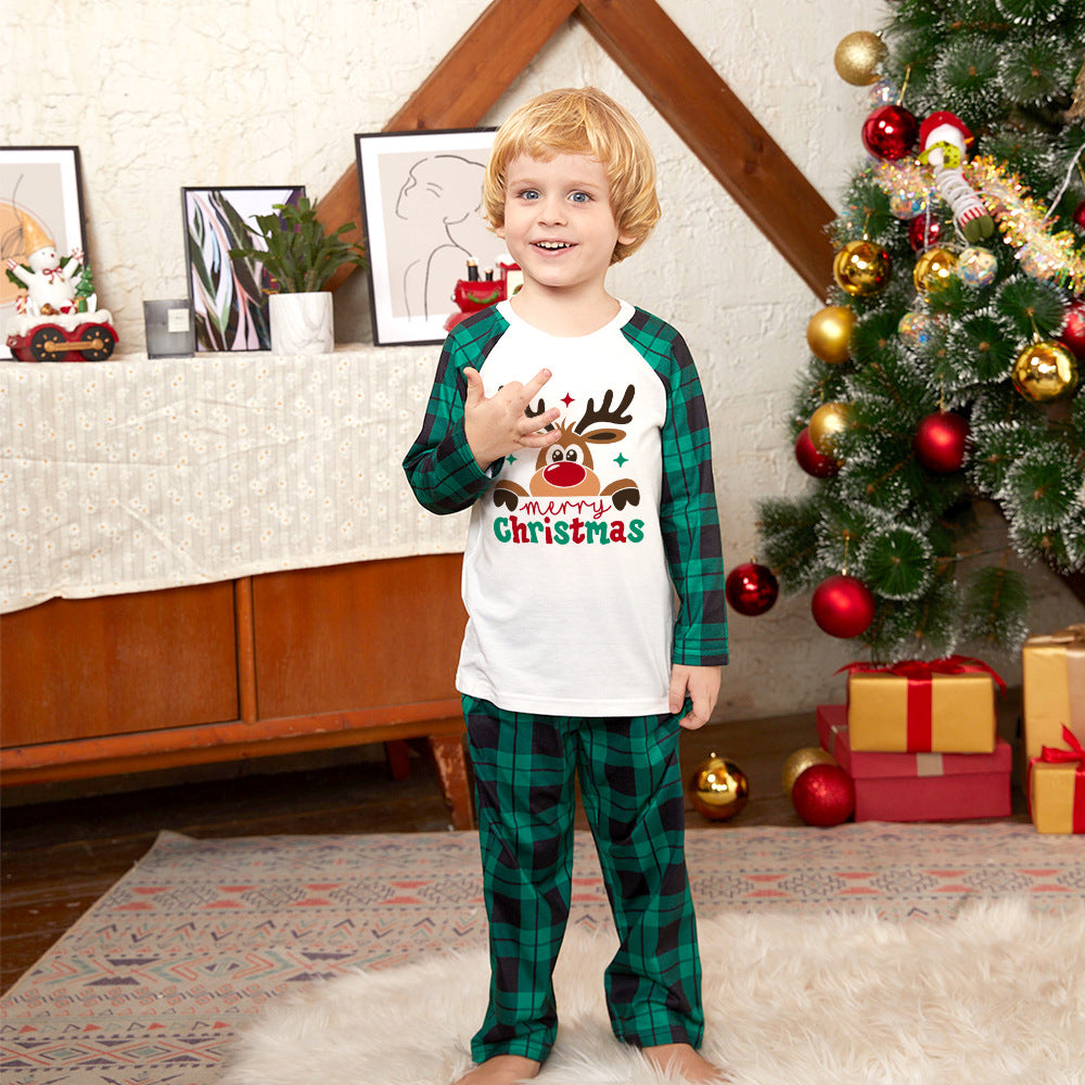 Grüne Karierte Weihnachts-Rentier passende Familien-Weihnachtspyjamas - Hundepyjamas enthalten