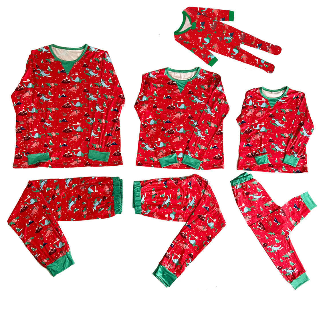 Rotes süßes Dinosaurier-Muster Familien-Pyjama-Set