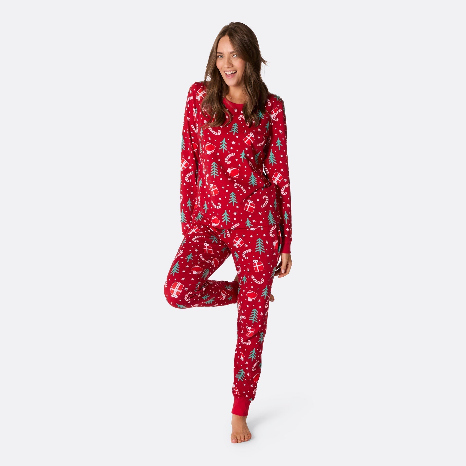 RedJolly | Damen Roter Weihnachtsmuster Pyjama Set für Festlichen Komfort