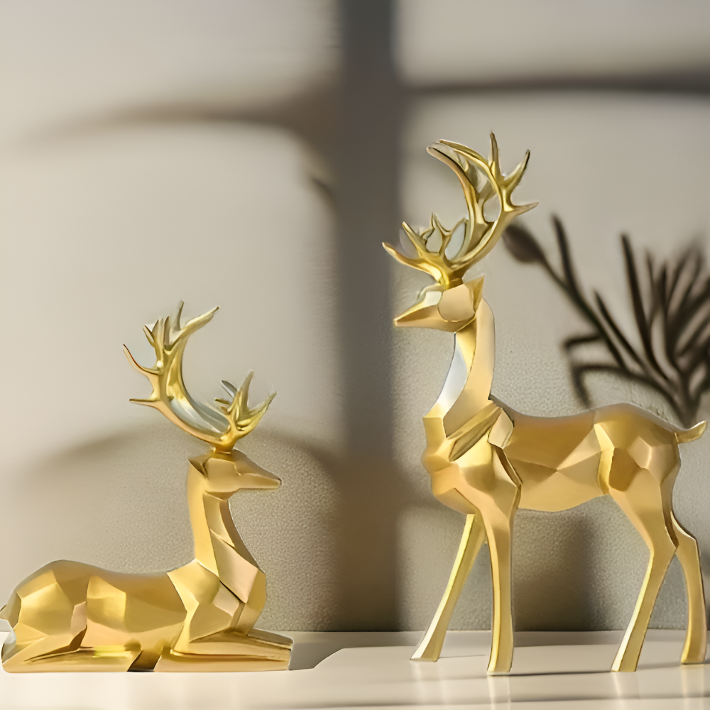 Geometrisches Rentier Figurenset – Moderne 2-teilige Resin-Dekoration